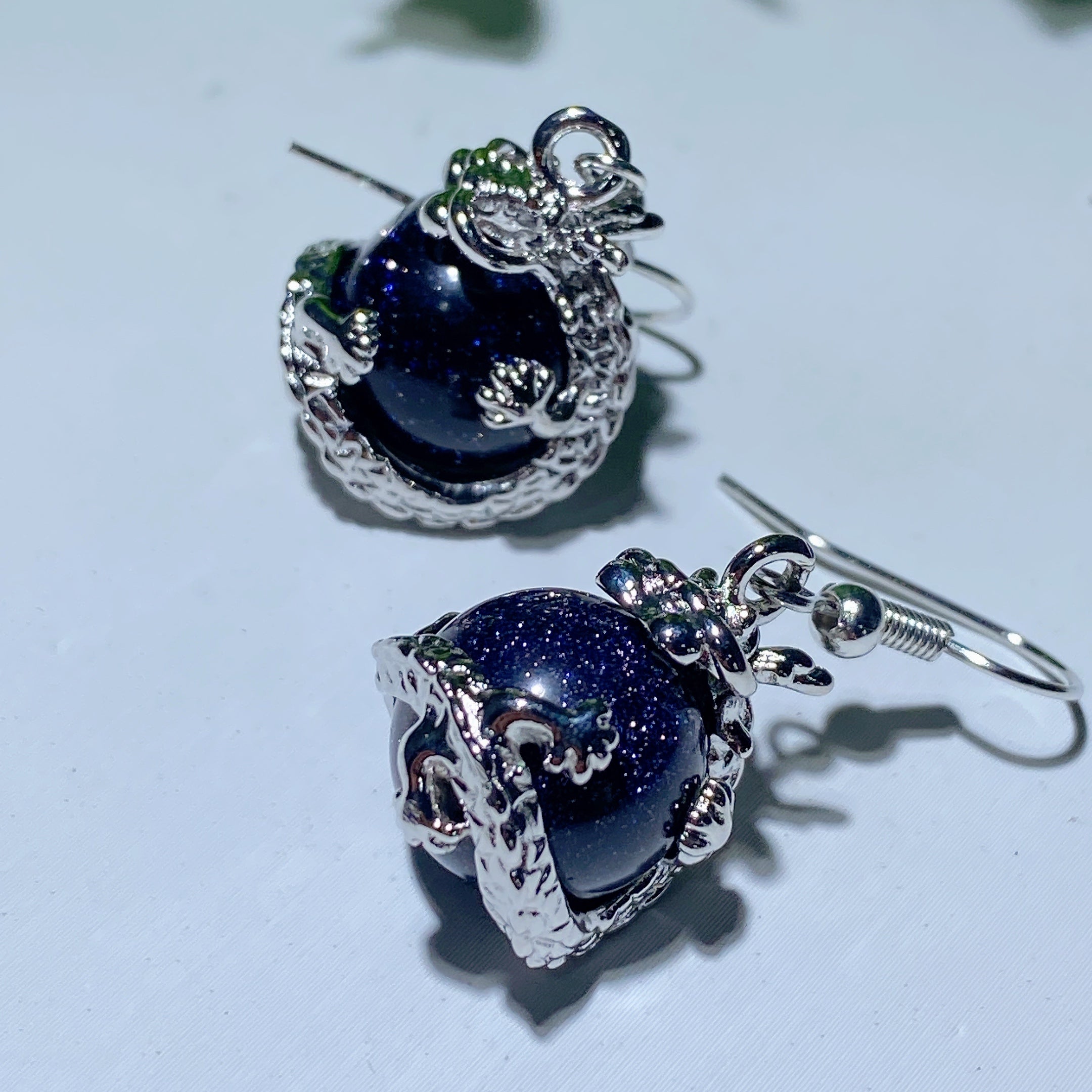 Mixed Crystal Dragon Earrings with Silver Dragon Design 1.5 Inch