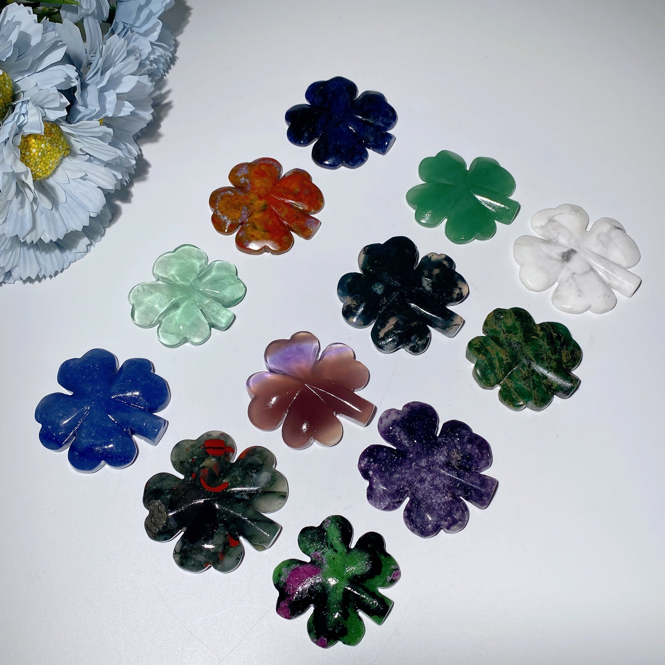 Mixed Crystal Four Leaf Clover Figurine 1.8-2.2 Inch for Healing