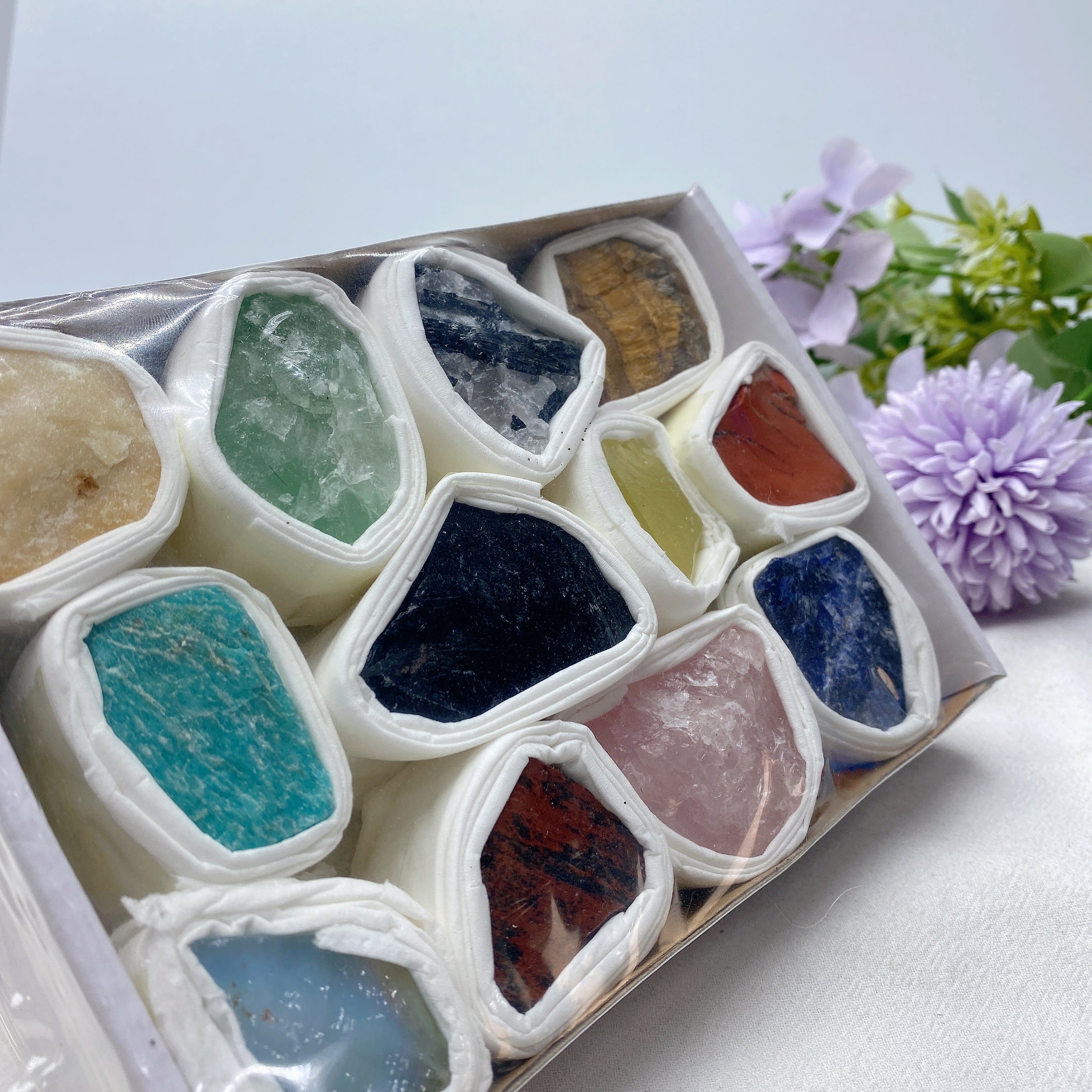 Mixed Raw Crystal Healing Stones | 6.5-inch Collection Box