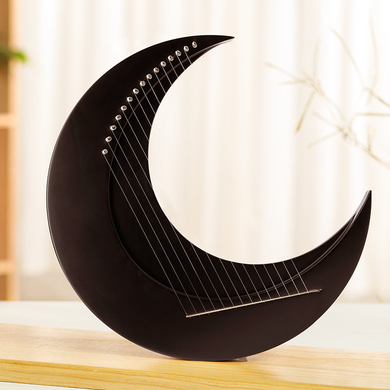 Black crescent moon-shaped Moon Lyre Harp Instrument with 8/11/15 strings for beginners