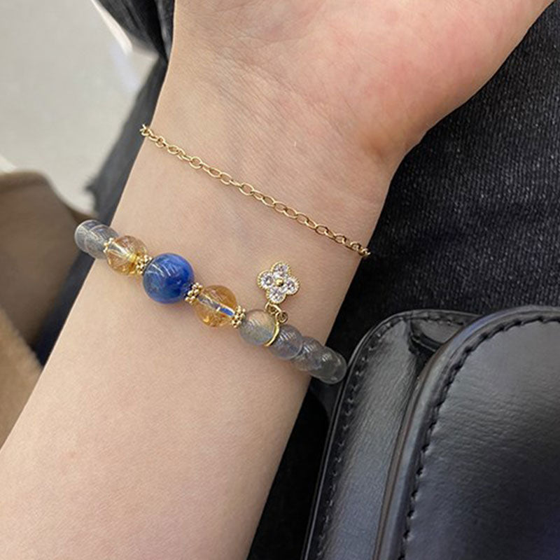 Moonstone Flower Charm Healing Bracelet 6-7mm Beads