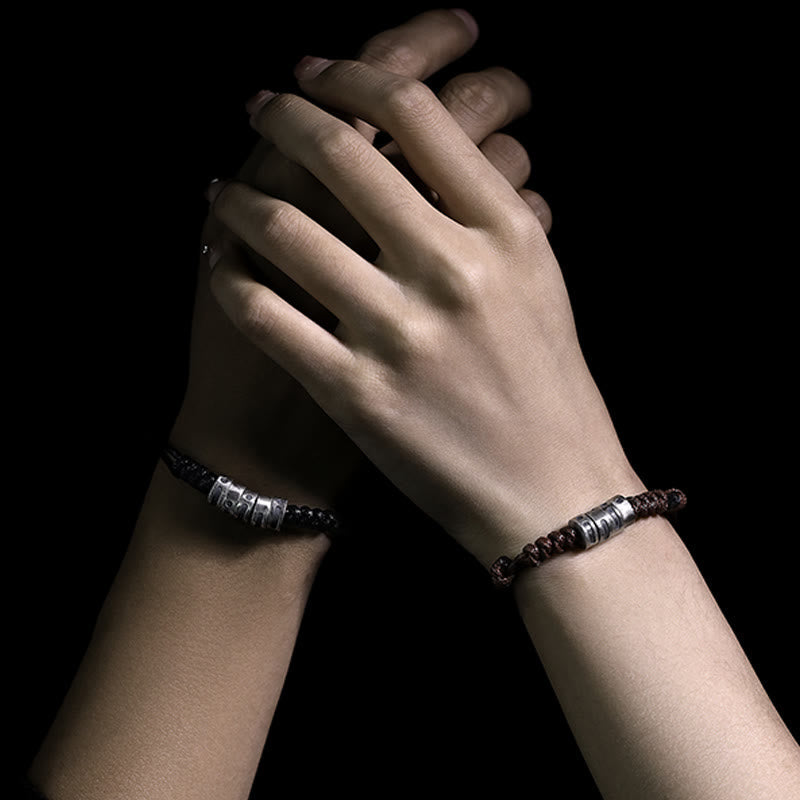 Morse Code Sterling Silver Wax Rope Bracelet