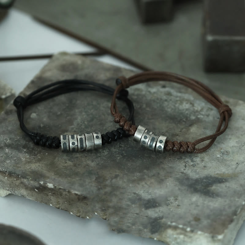 Morse Code Sterling Silver Wax Rope Bracelet