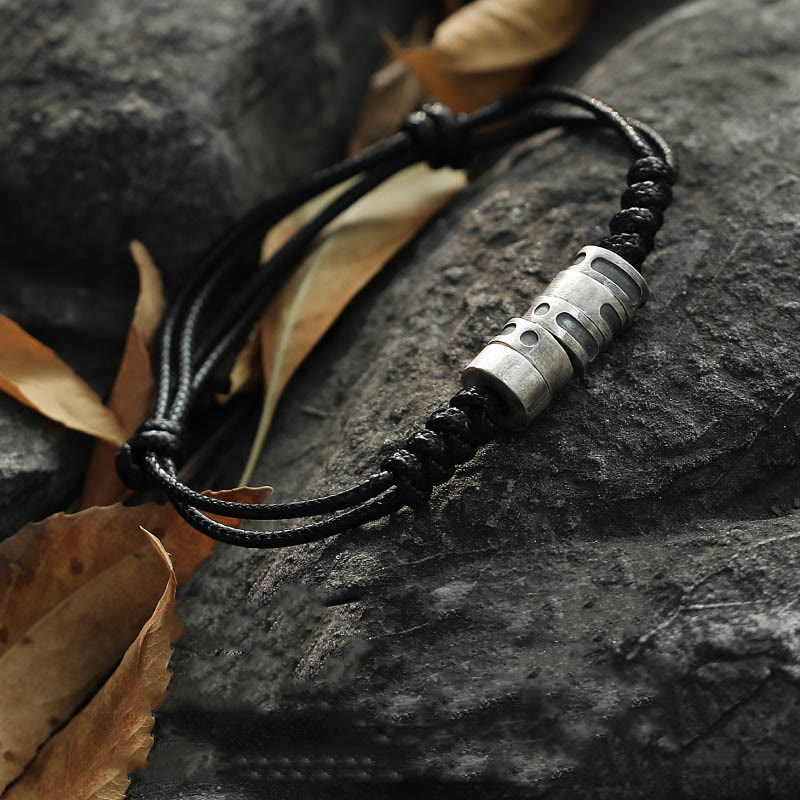 Morse Code Sterling Silver Wax Rope Bracelet