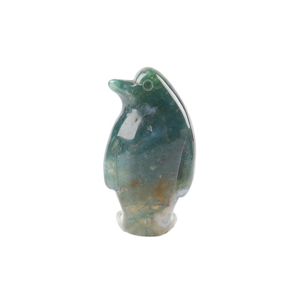 Moss Agate 2 inch Penguin Crystal Animal Carving