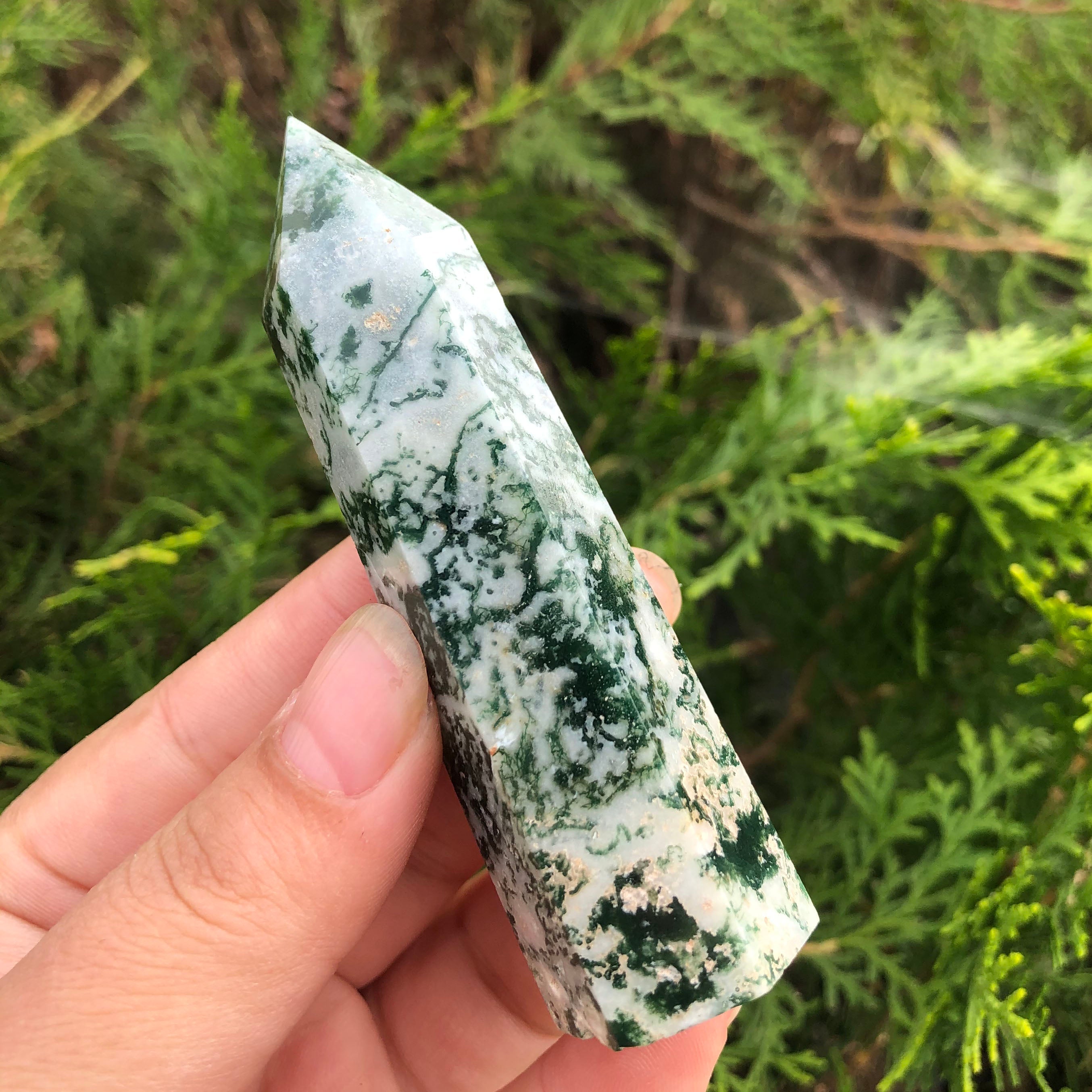 Moss Agate Healing Crystal Tower for Energy Balance