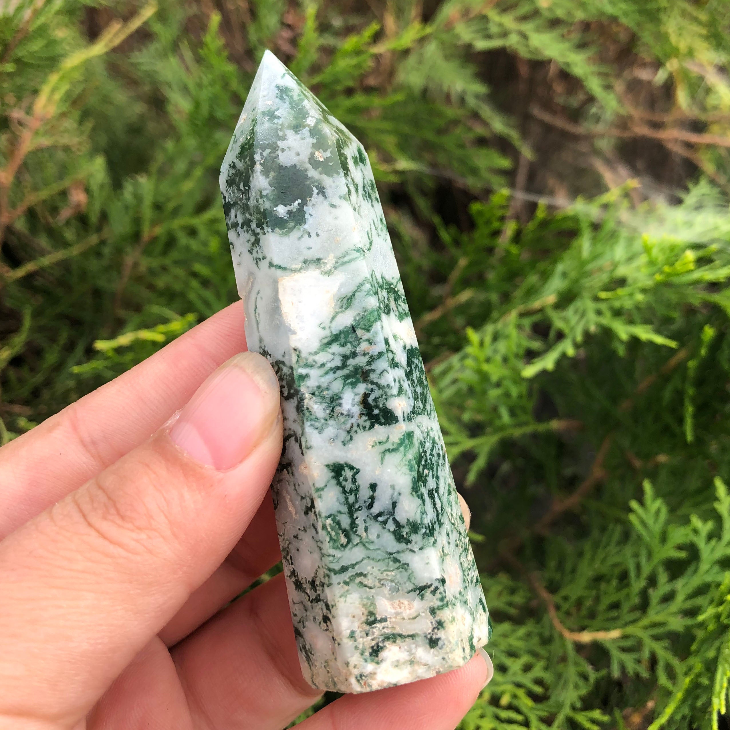 Moss Agate Healing Crystal Tower for Energy Balance