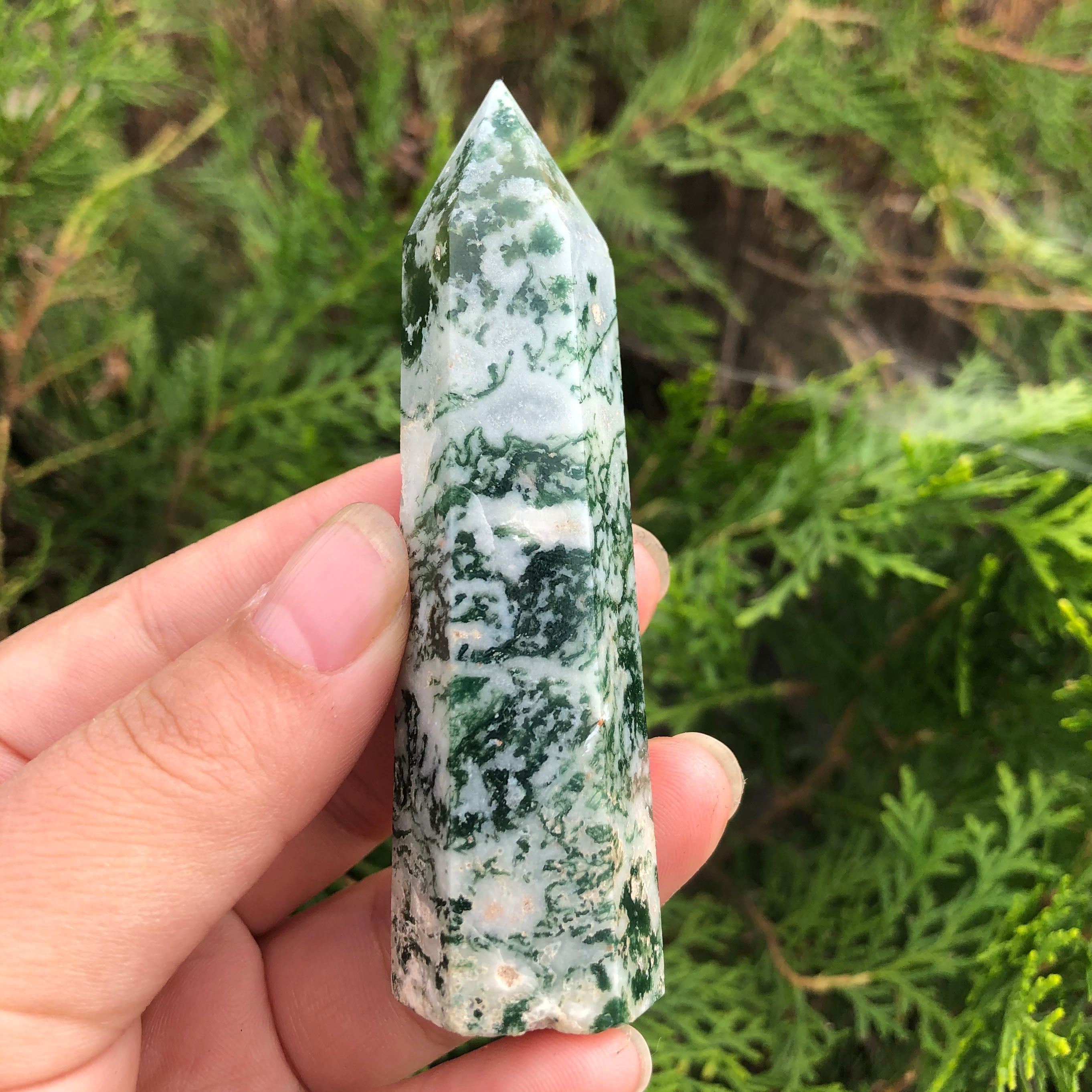 Moss Agate Healing Crystal Tower for Energy Balance