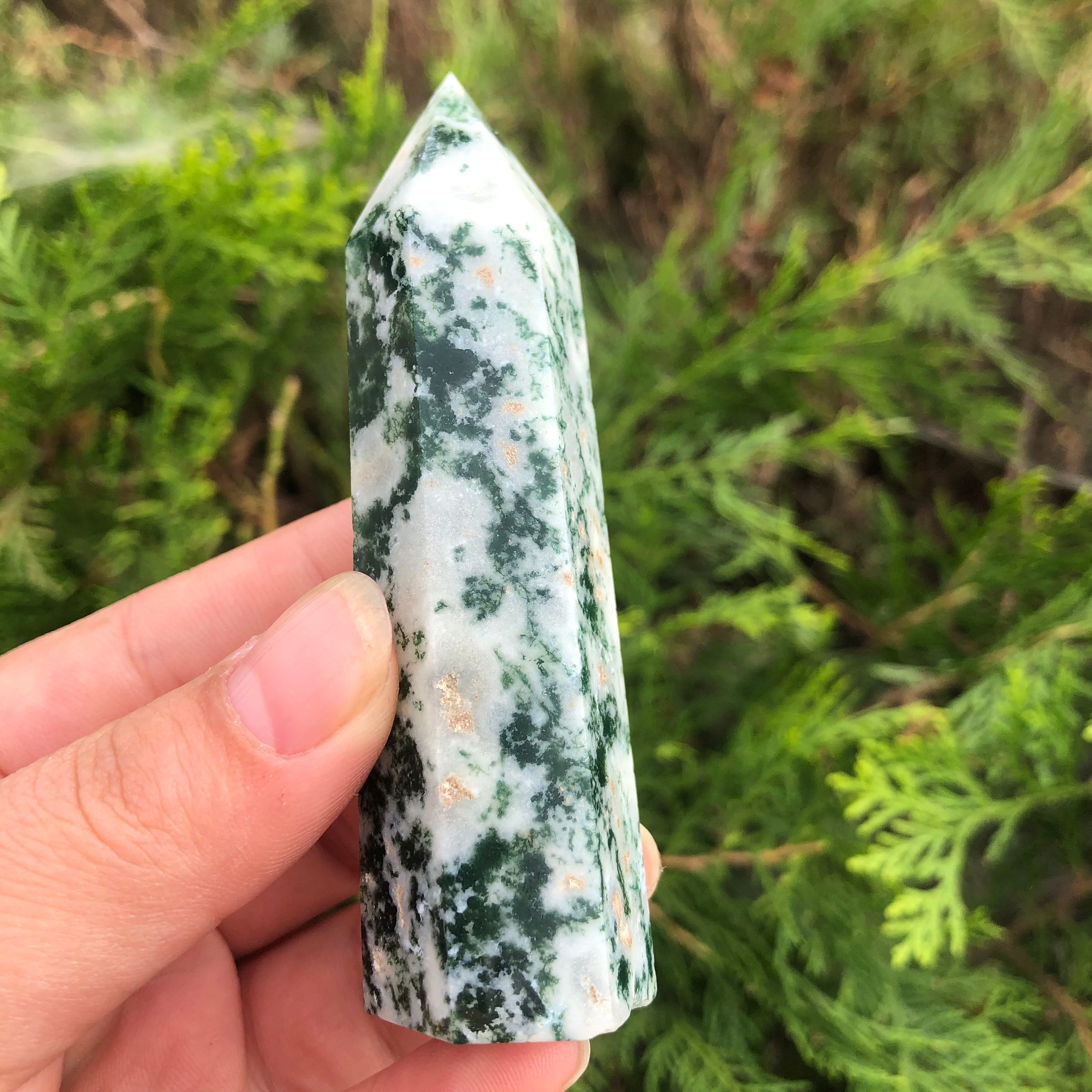 Moss Agate Healing Crystal Tower for Energy Balance