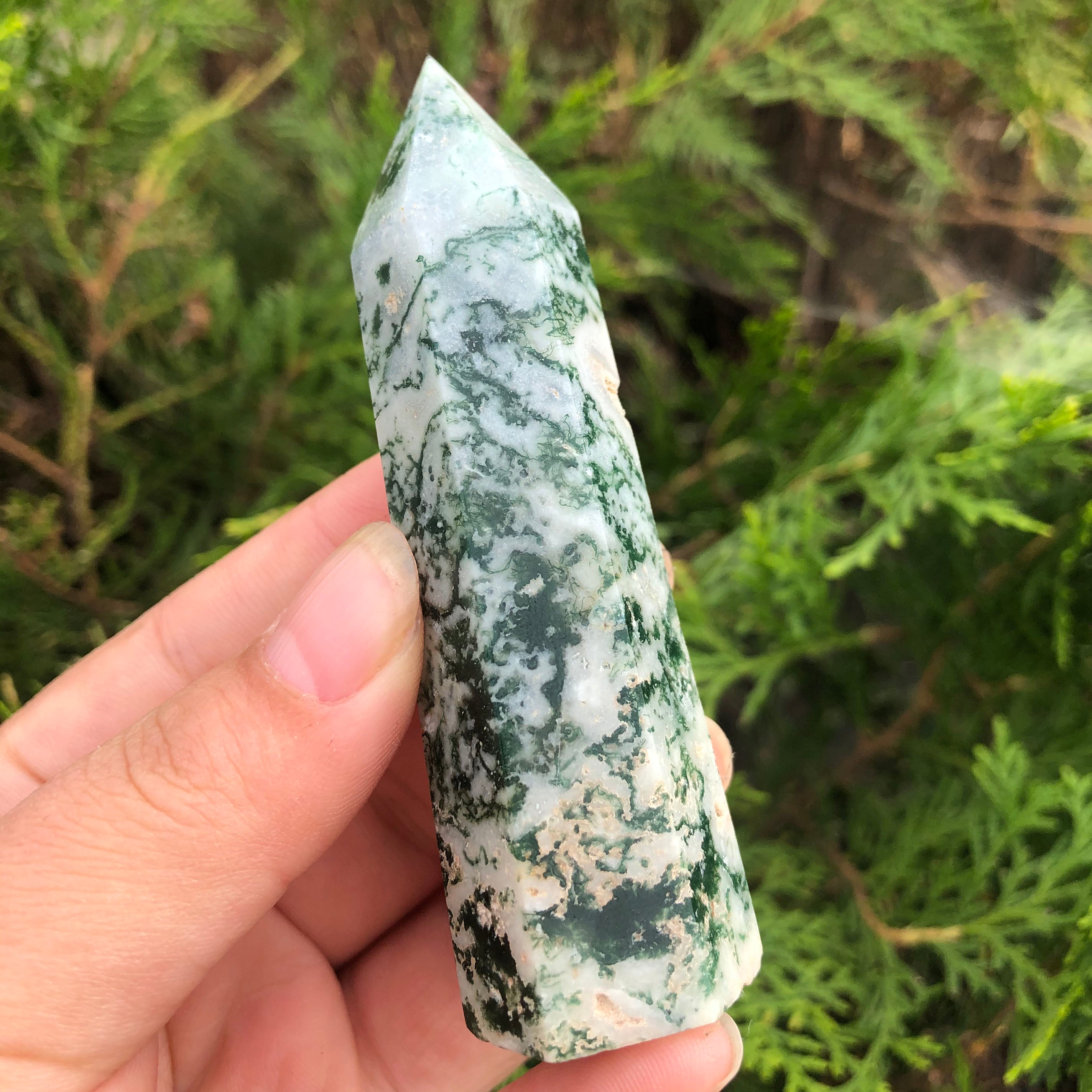 Moss Agate Healing Crystal Tower for Energy Balance