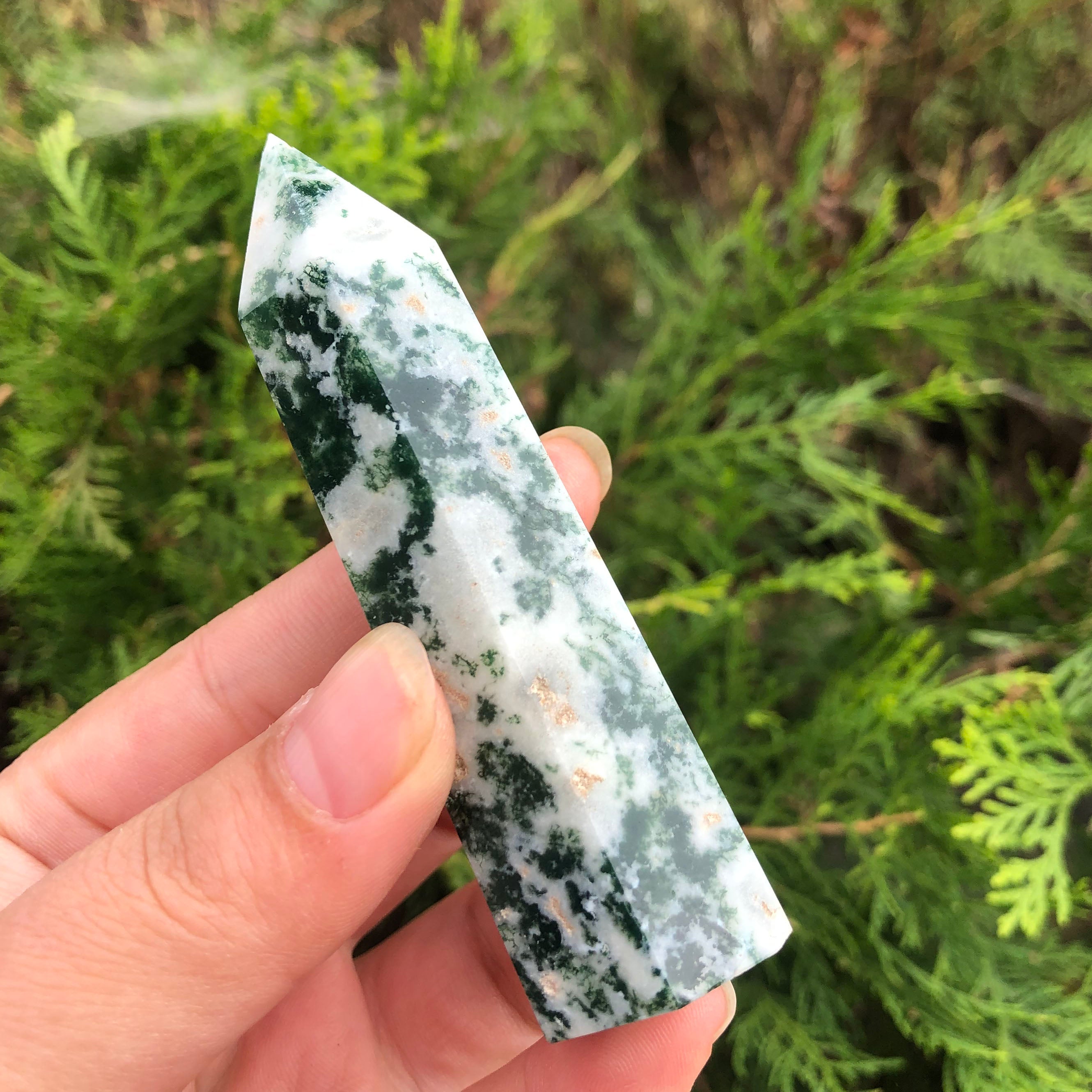 Moss Agate Healing Crystal Tower for Energy Balance