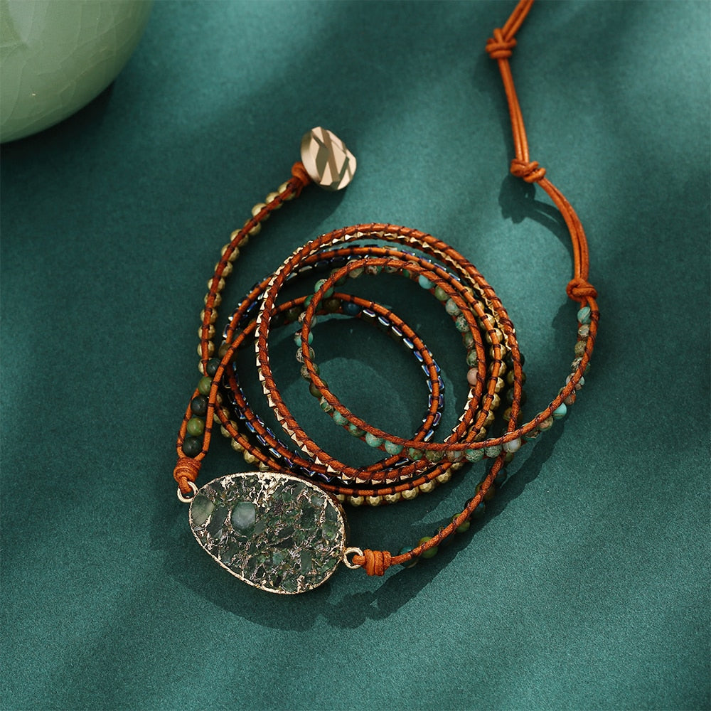 Moss Agate Nature-Inspired Wrap Bracelet