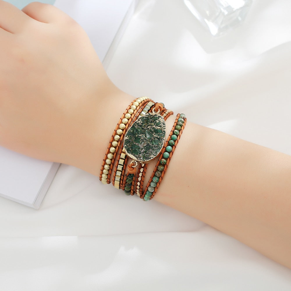 Moss Agate Nature-Inspired Wrap Bracelet