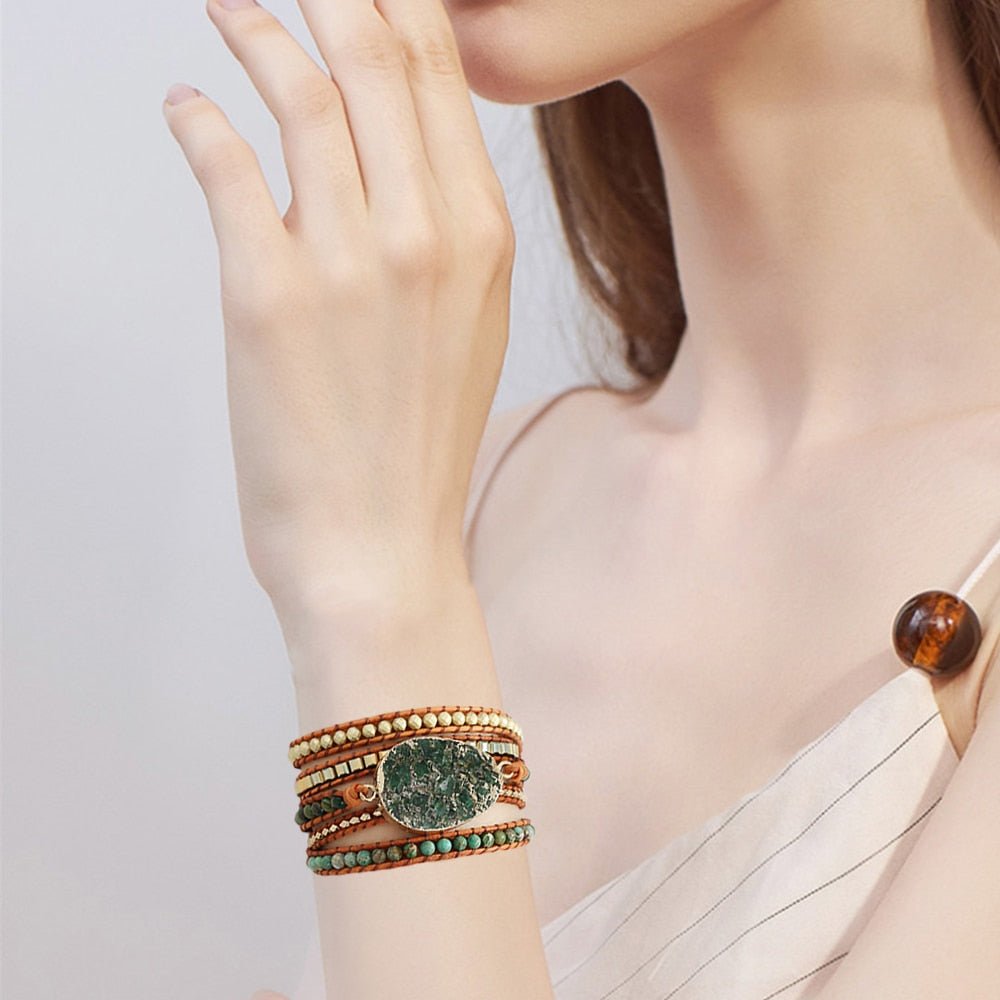 Moss Agate Nature-Inspired Wrap Bracelet