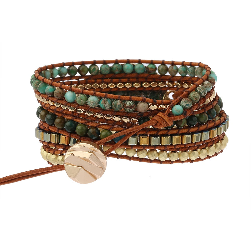 Moss Agate Nature-Inspired Wrap Bracelet