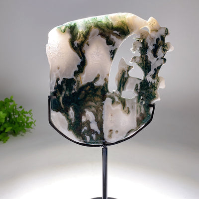 Moss Agate Nine-Tails Fox Crystal Carving 15cm Figurine