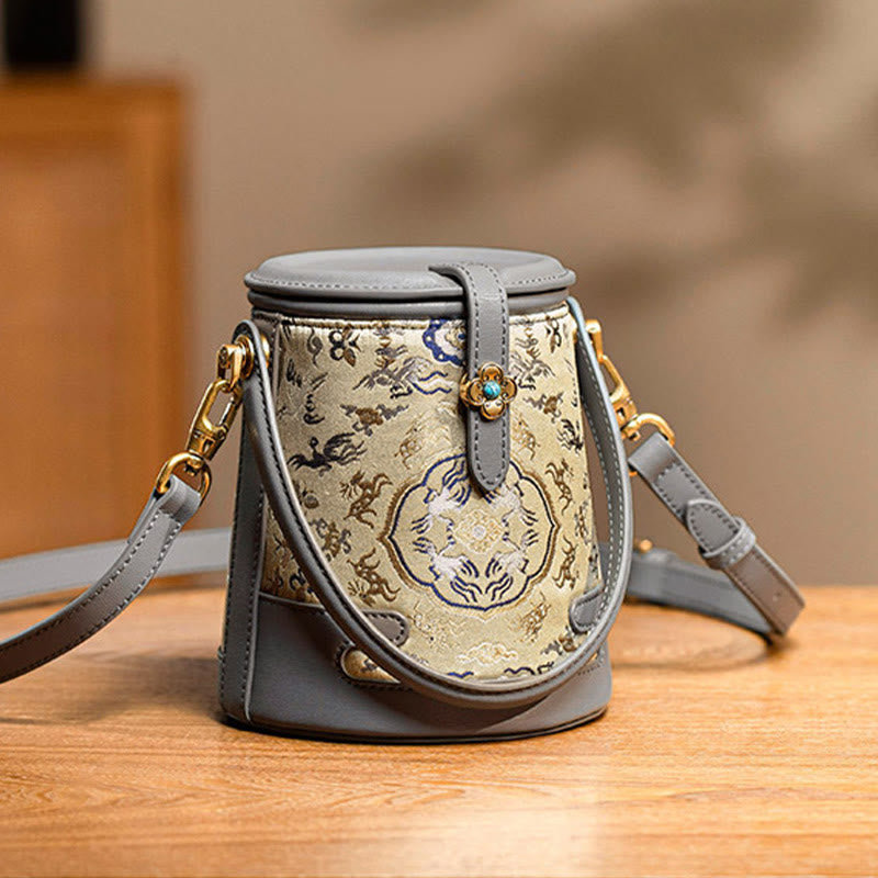 Mulberry Silk Spiritual Crossbody Bag with Crane Deer Brocade