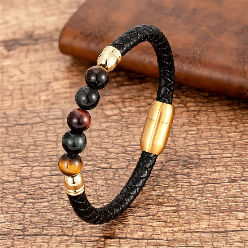 Multi-Stone Protection Leather Bracelet