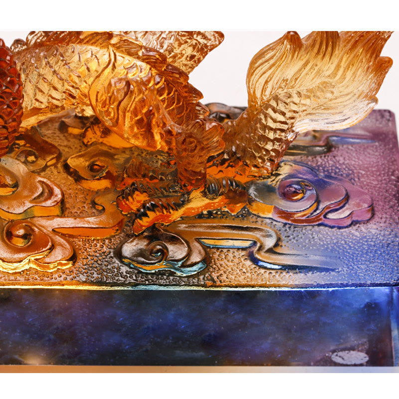 Multicolored Liuli Chinese Dragon Statue 6.3 Inch Feng Shui Piece