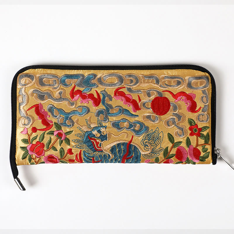 Mythical Beast Embroidered Handbag | Phoenix Dragon Qilin 23cm