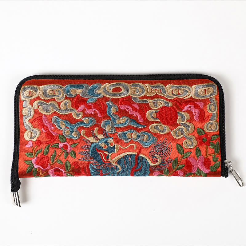 Mythical Beast Embroidered Handbag | Phoenix Dragon Qilin 23cm