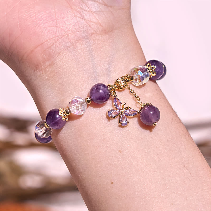 Natural Amethyst Butterfly Charm Bracelet for Inner Peace & Healing
