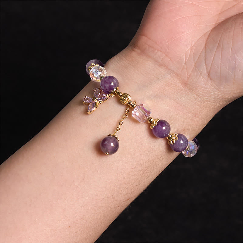 Natural Amethyst Butterfly Charm Bracelet for Inner Peace & Healing