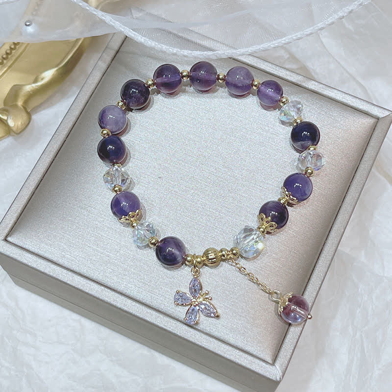 Natural Amethyst Butterfly Charm Bracelet for Inner Peace & Healing