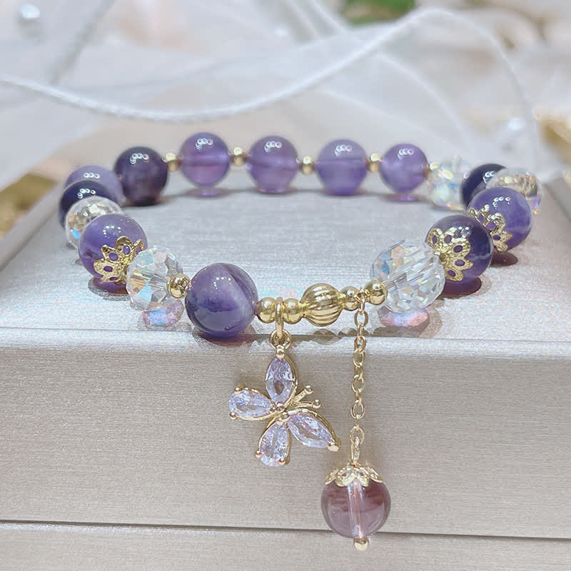 Natural Amethyst Butterfly Charm Bracelet for Inner Peace & Healing