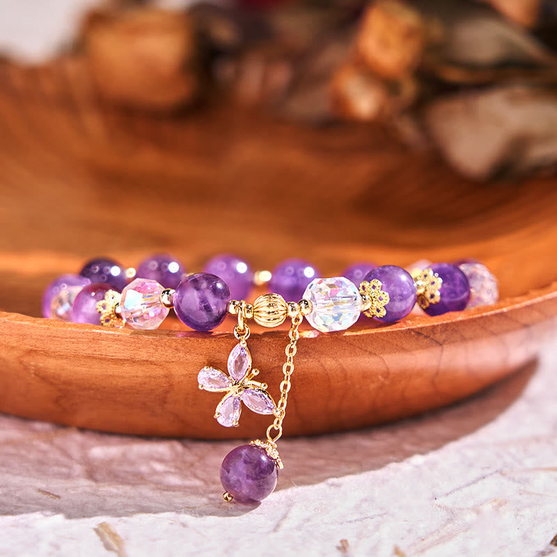 Natural Amethyst Butterfly Charm Bracelet for Inner Peace & Healing