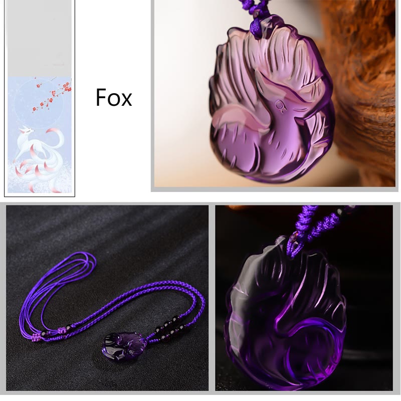 Natural Amethyst Nine Tailed Fox Luck Necklace