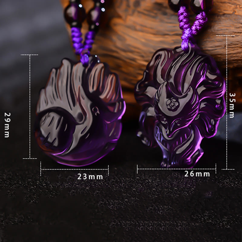 Natural Amethyst Nine Tailed Fox Luck Necklace