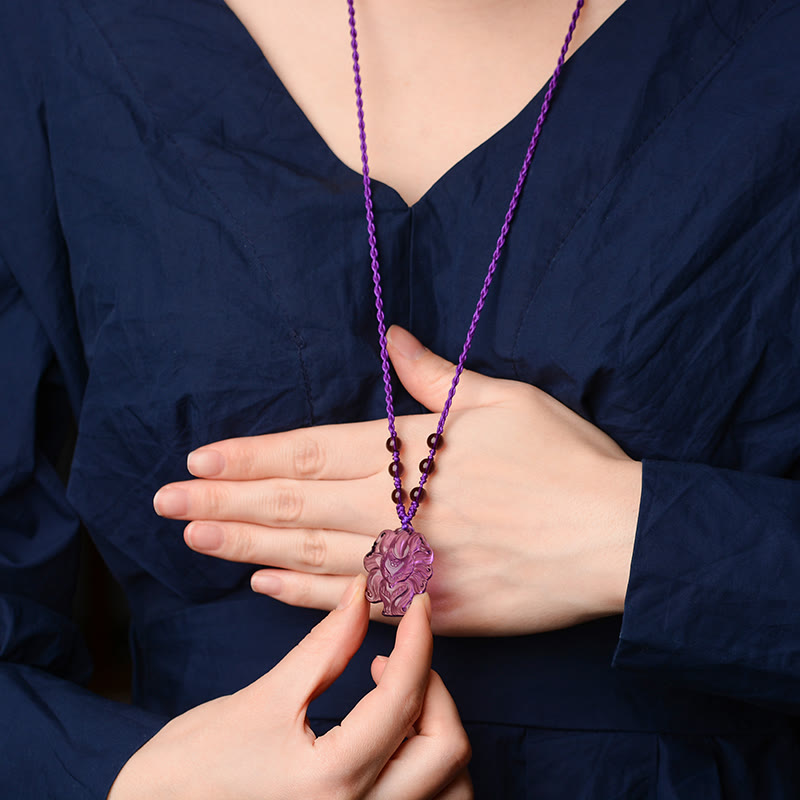 Natural Amethyst Nine Tailed Fox Luck Necklace