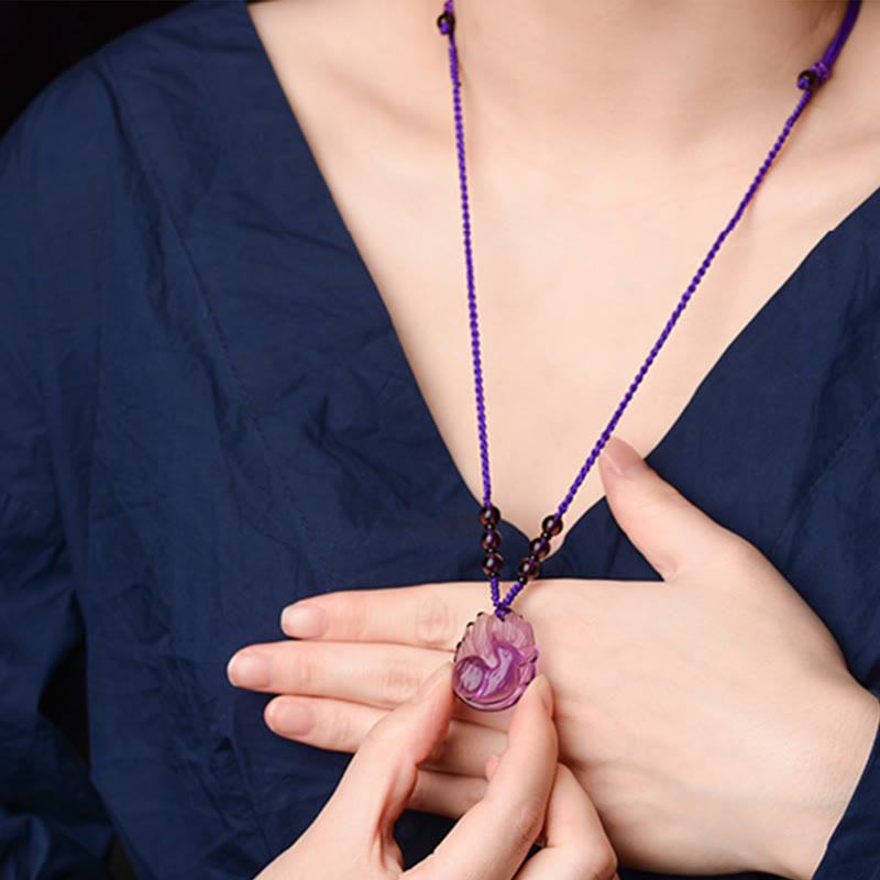 Natural Amethyst Nine Tailed Fox Luck Necklace
