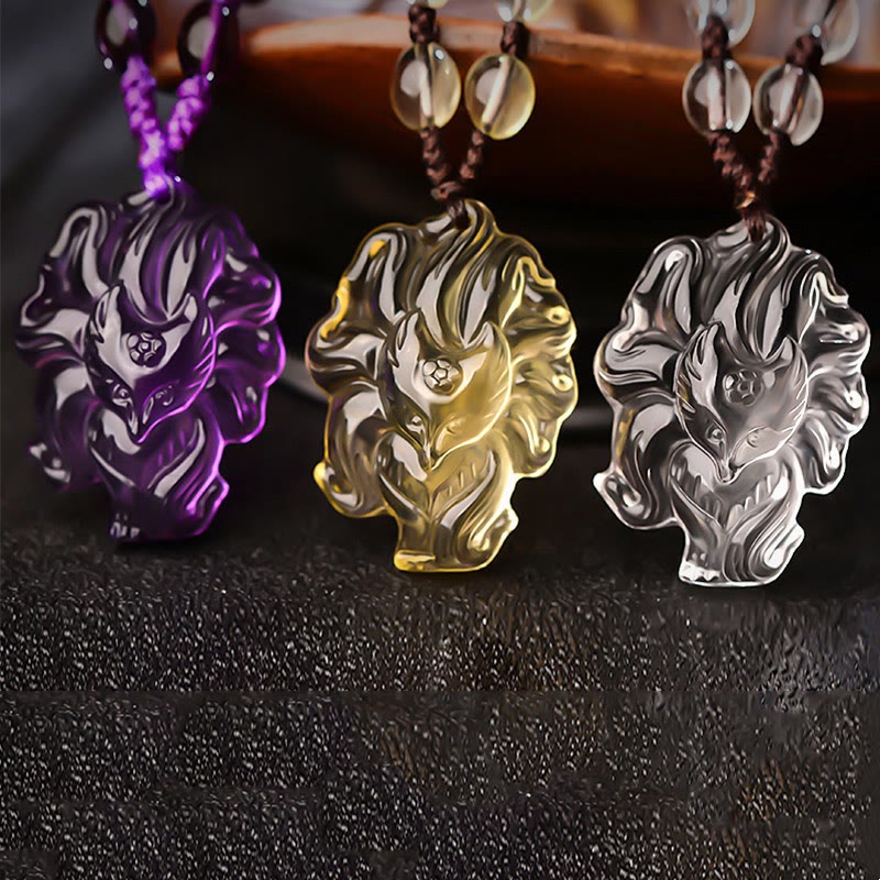 Natural Amethyst Nine Tailed Fox Luck Necklace