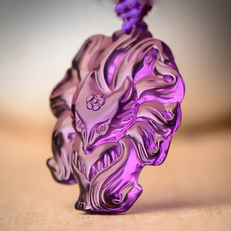 Natural Amethyst Nine Tailed Fox Luck Necklace