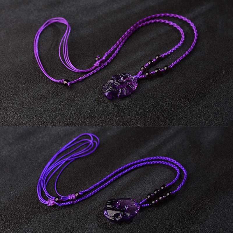 Natural Amethyst Nine Tailed Fox Luck Necklace