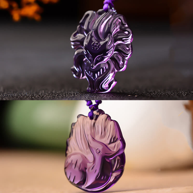 Natural Amethyst Nine Tailed Fox Luck Necklace