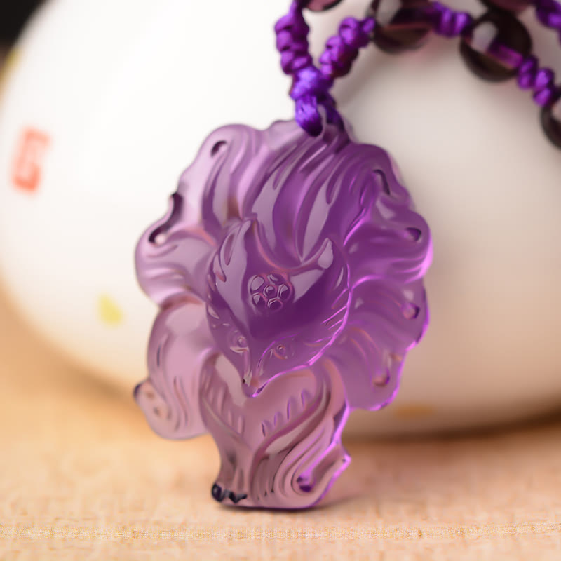 Natural Amethyst Nine Tailed Fox Luck Necklace