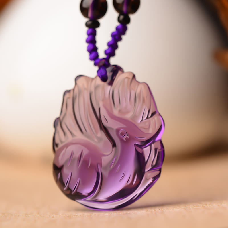 Natural Amethyst Nine Tailed Fox Luck Necklace