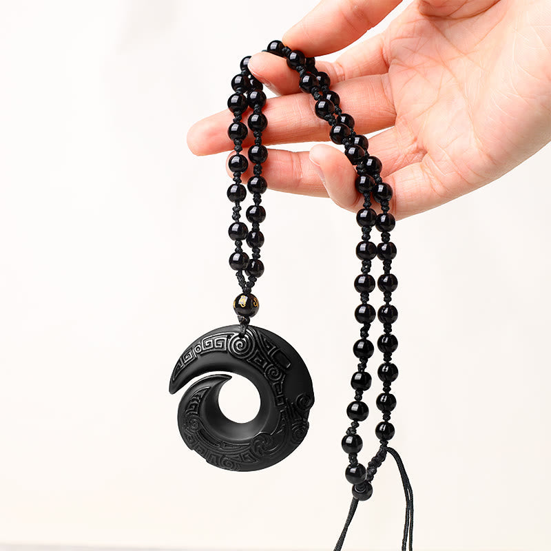 Natural Black Ice Obsidian Strength Necklace Pendant