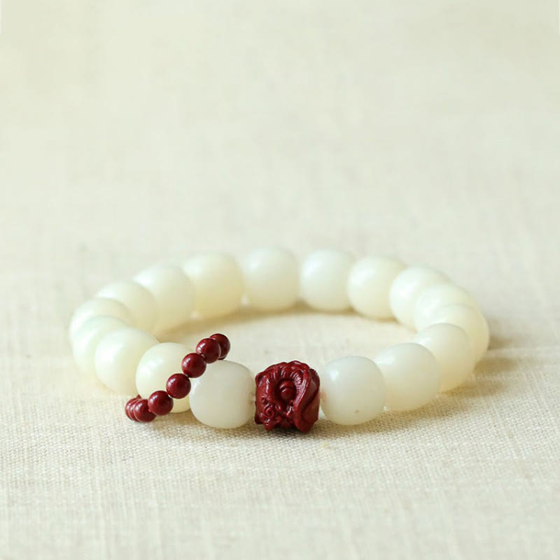 Natural Bodhi Seed Cinnabar Dancing Lion Charm Wrist Mala
