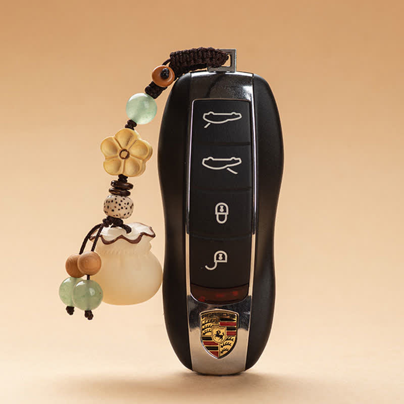 Natural Bodhi Seed Prosperity Money Bag Keychain