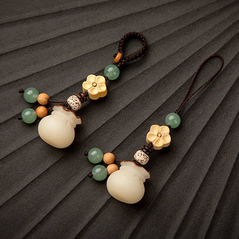 Natural Bodhi Seed Prosperity Money Bag Keychain