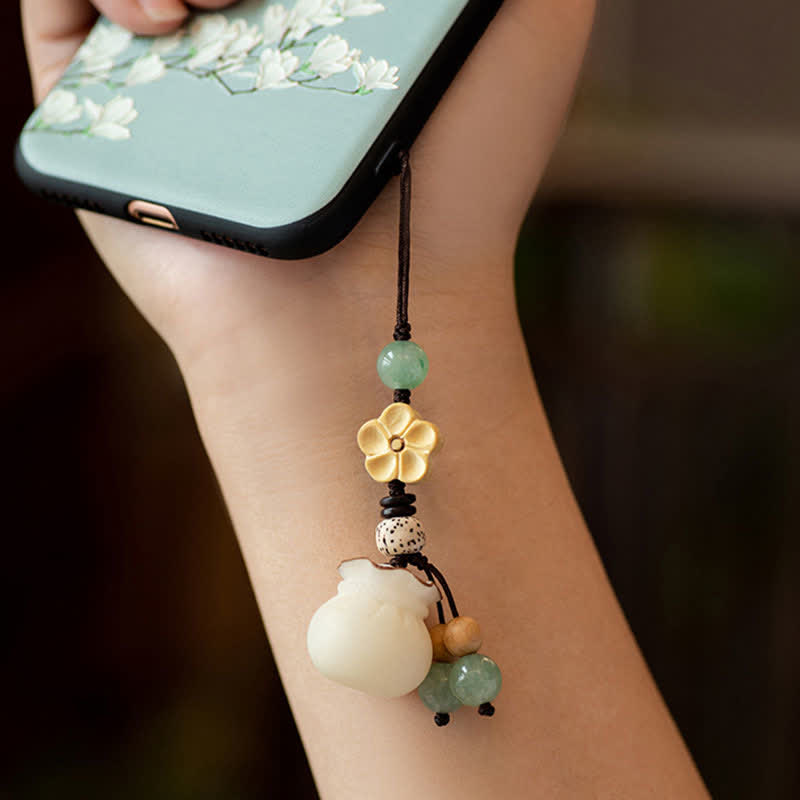 Natural Bodhi Seed Prosperity Money Bag Keychain