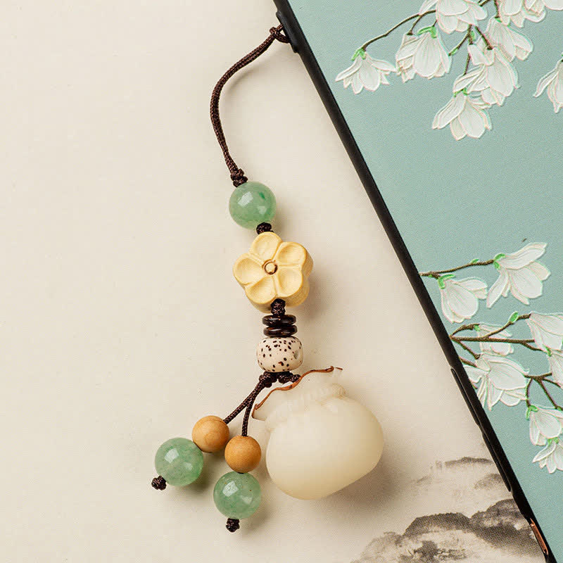 Natural Bodhi Seed Prosperity Money Bag Keychain