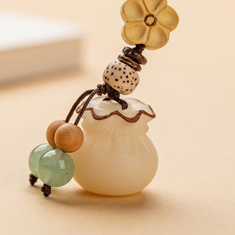 Natural Bodhi Seed Prosperity Money Bag Keychain