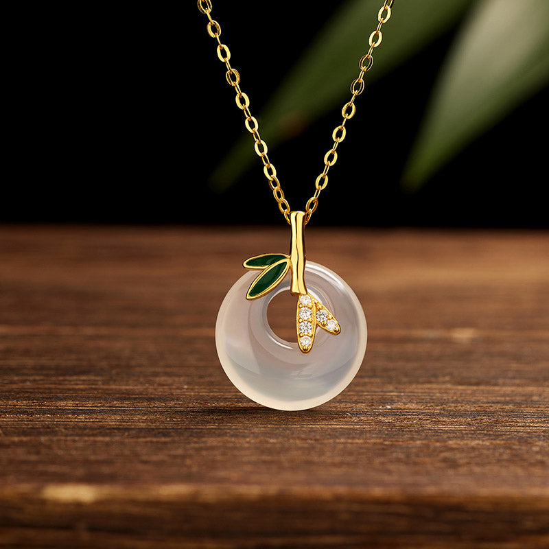Natural Chalcedony Bamboo Leaf Peace Buckle Spiritual Necklace