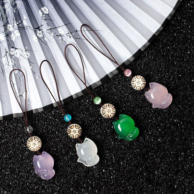 Natural Chalcedony Fox Harmony Zen Decor Hanging