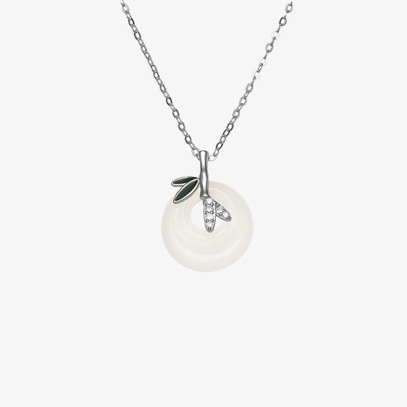 Natural Chalcedony Silver Spiritual Necklace with Bamboo Peace Buckle